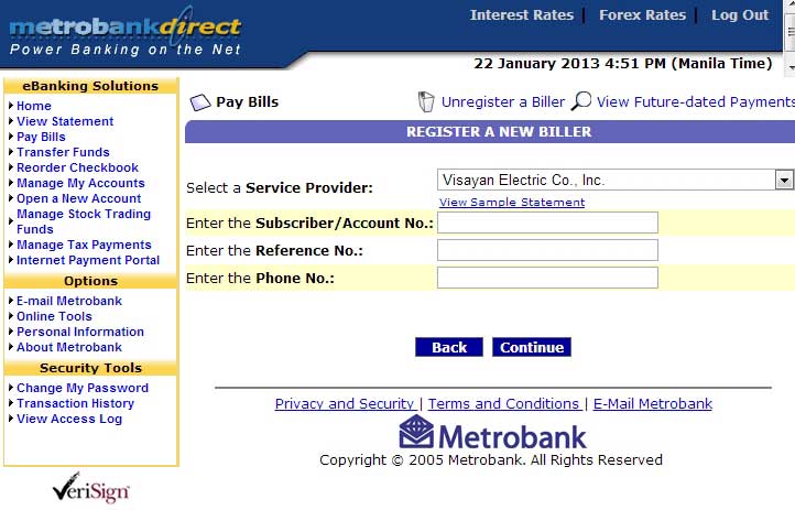 Metrobank Online Banking Register VECO Biller