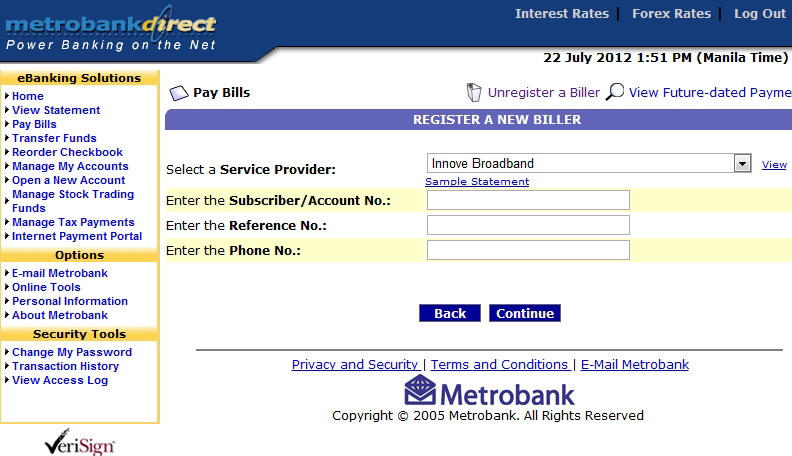 Metrobank Online Banking Register New Biller