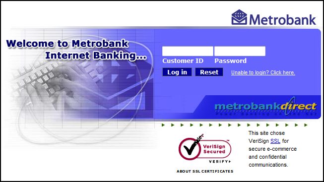 MetrobankDirect old log-in page design