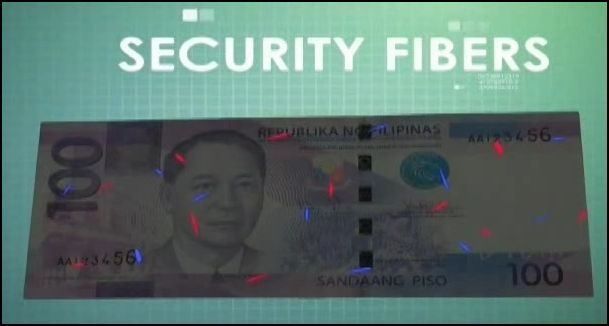 Red and Blue fibers glow in New Philippine Peso Bills