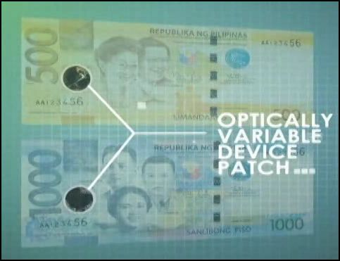 Optically Variable Device Patch in 500 and 1000 pesos