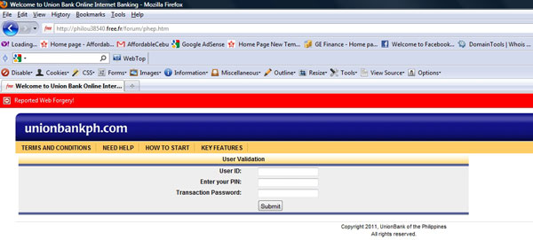 Unionbank Fake Website