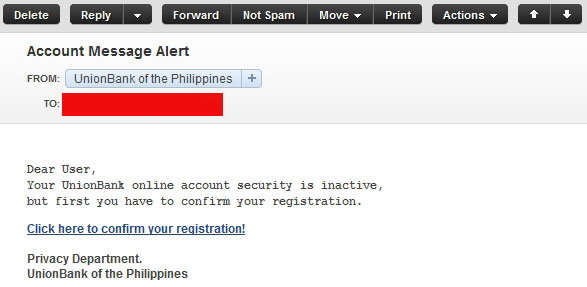 Unionbank of the Philippines Fake Email Message