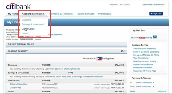 View credit limit in citibank online