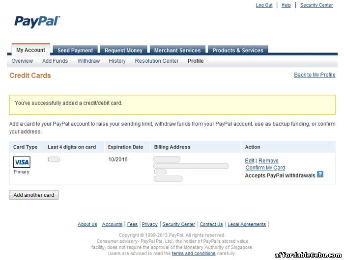 Add EON card in Paypal