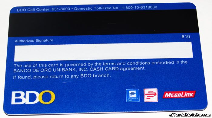 BDO Cash Card back side