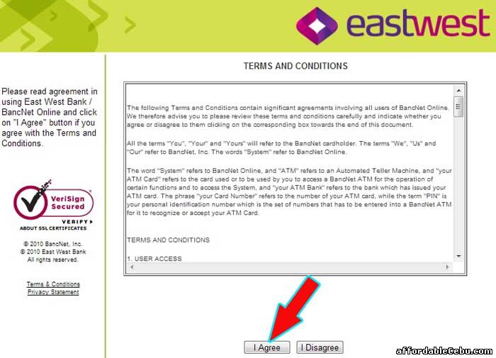 Eastwest Bank Online Terms and Conditions with Bancnet