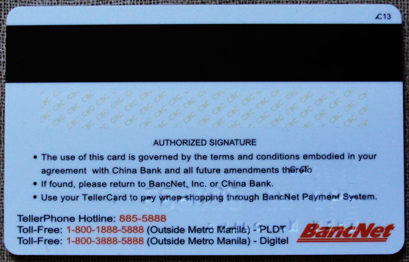 China Bank ATM Card back side