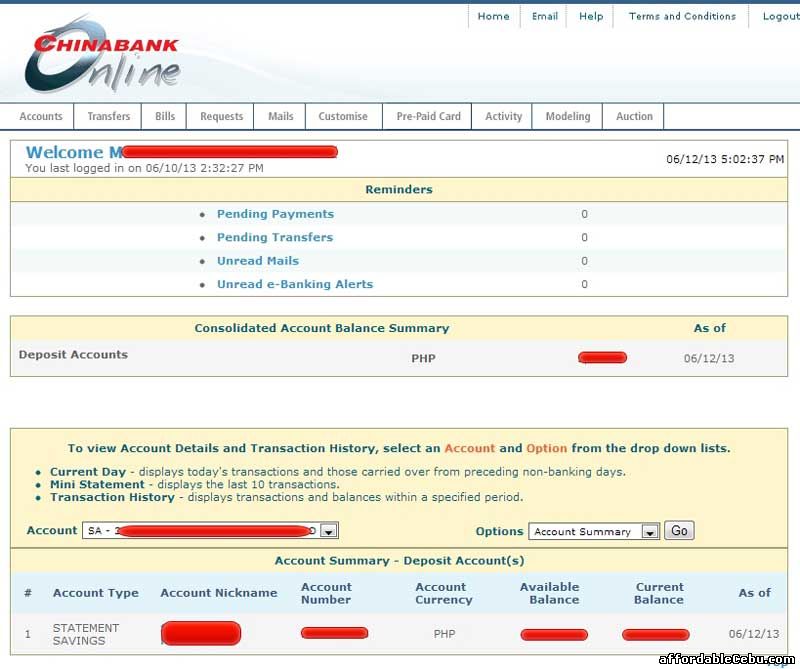 China Bank Balance Inquiry Online