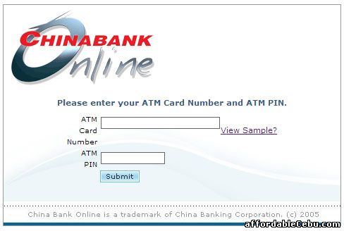 China Bank log-in page for online banking enrollment