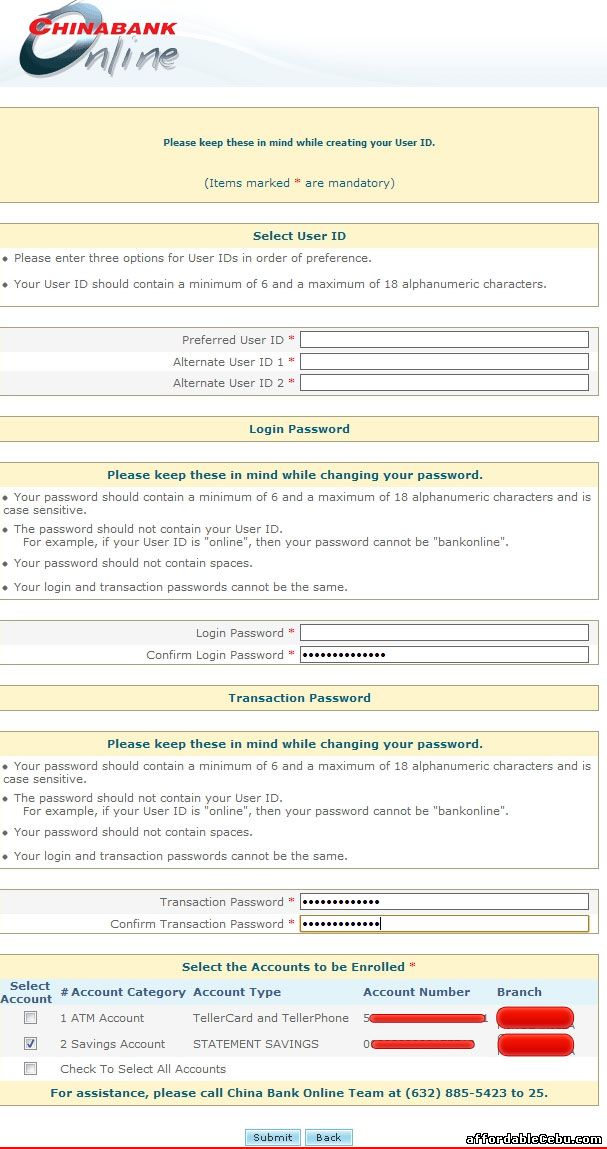 China Bank online banking enrollment form