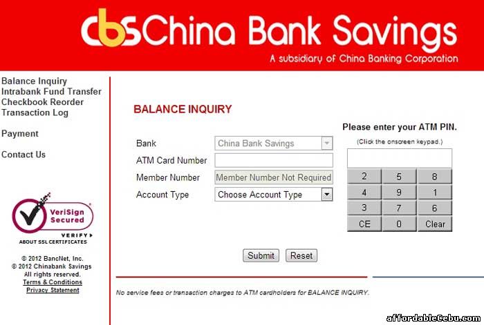 ChinaBank Savings ATM Online Banking Website