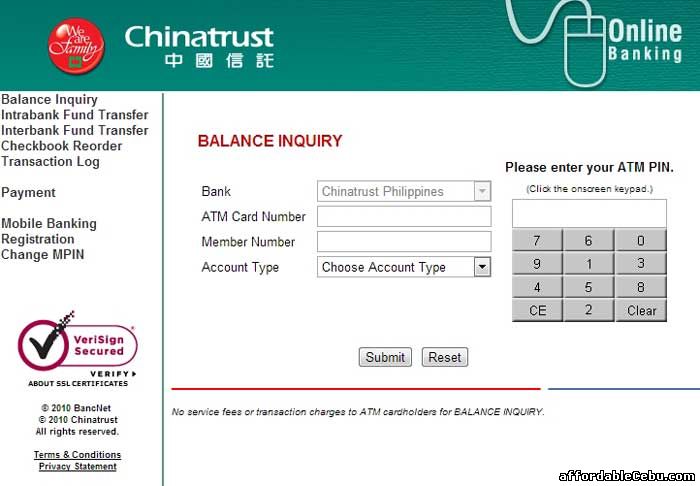 Chinatrust ATM Online Banking Website