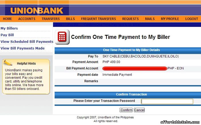 Confirm Sky Cable/Broadband Bill Payment