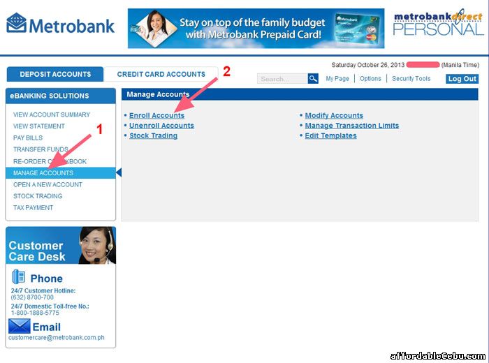 Enroll New Account to Metrobank Online Banking