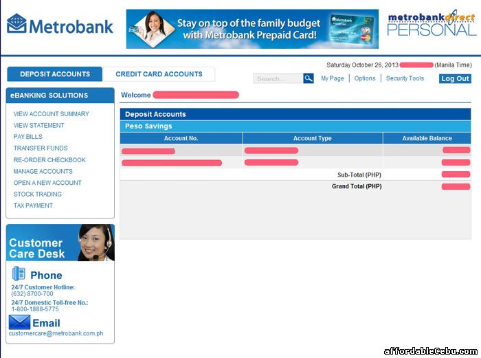 Inside Metrobank Online Banking Website