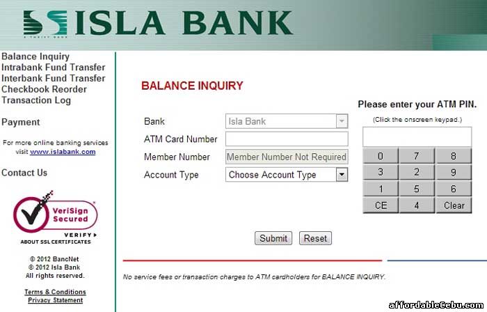 Isla Bank ATM Balance Inquiry Online