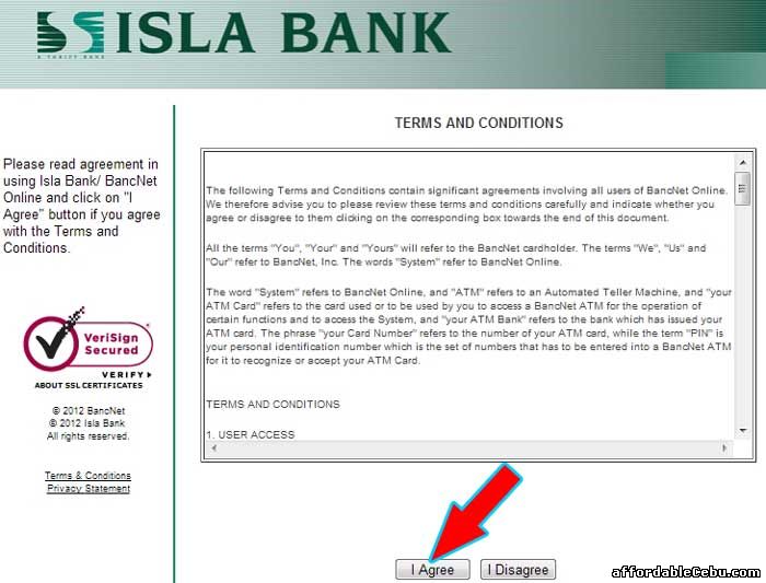 Isla Bank Online Terms and Conditions with Bancnet