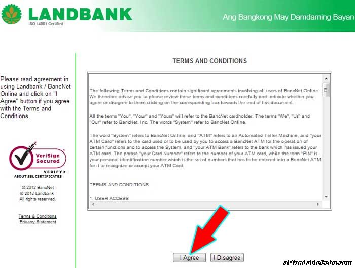 Landbank Online Terms and Conditions with Bancnet