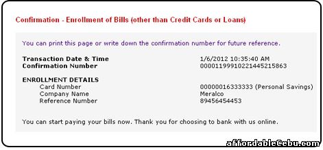 MERALCO Online Bill Enrollment Confirmation in BPI