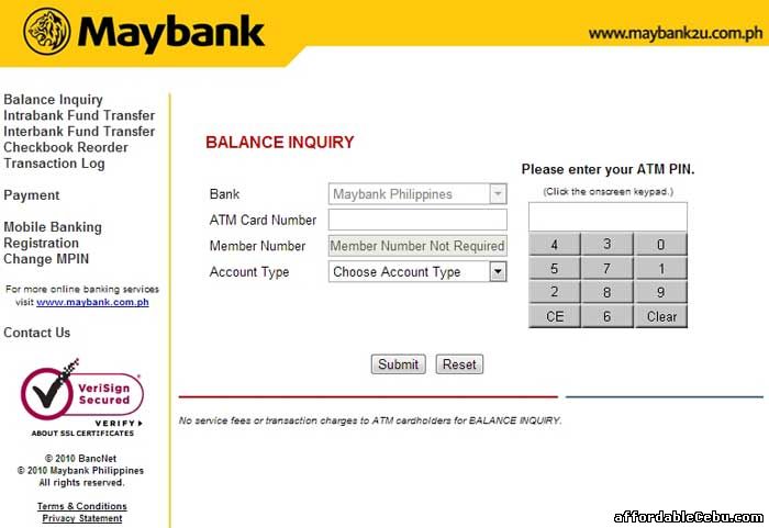 Maybank ATM Balance Inquiry Online