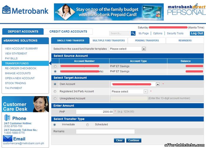 Transfer Money thru Metrobank Online Banking