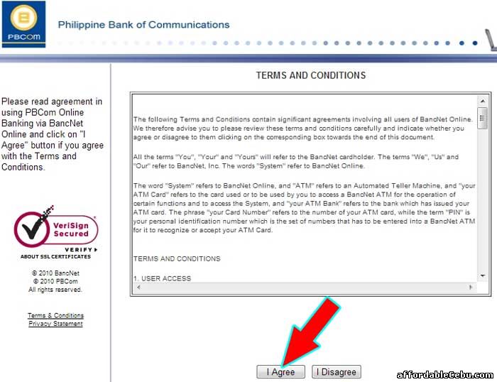 PBCom Bank Online Terms and Conditions with Bancnet