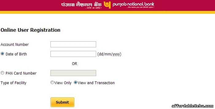 PNB Net Banking Online User Registration