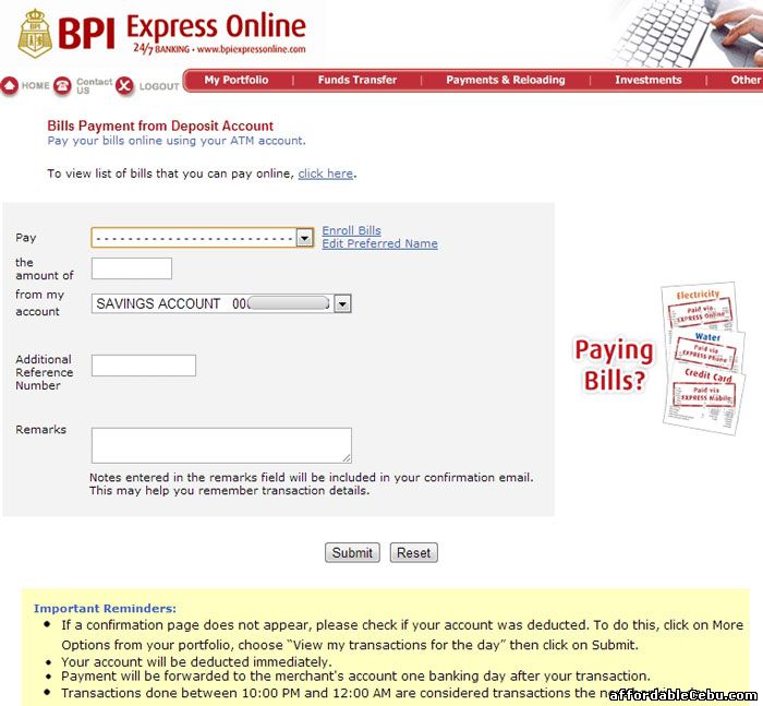 Pay bills online