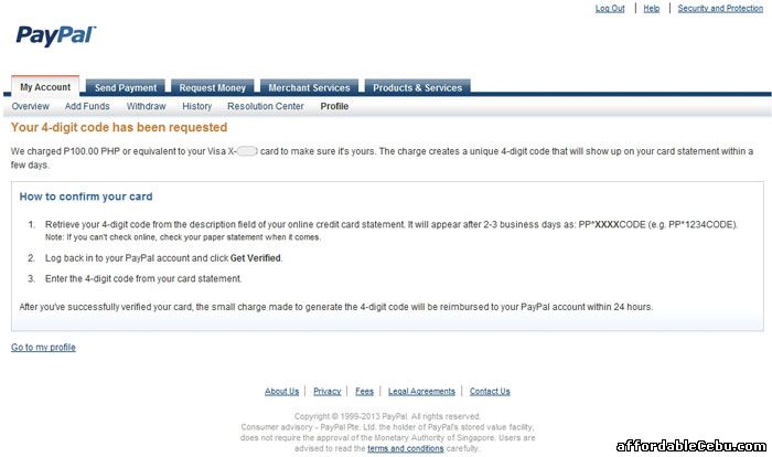 Paypal 4-digit code request
