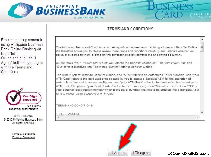 Philippine Business Bank Online Terms and Conditions with Bancnet
