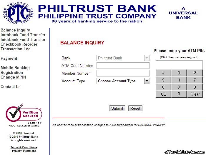 Philtrust Bank ATM Balance Inquiry Online