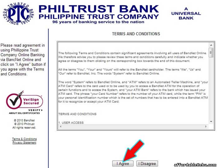 PhilTrust Bank Online Terms and Conditions with Bancnet