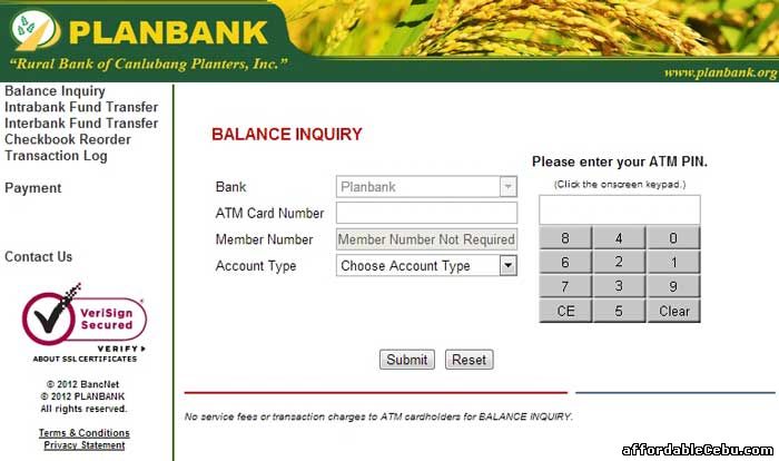 Planbank ATM Balance Inquiry Online