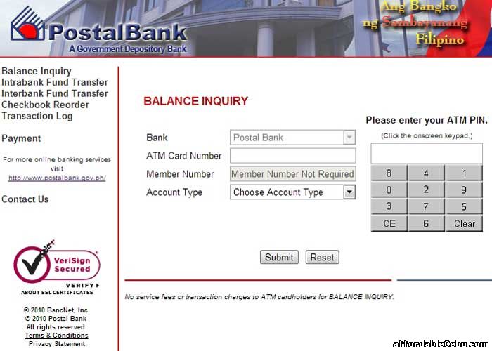 Postal Bank ATM Balance Inquiry Online