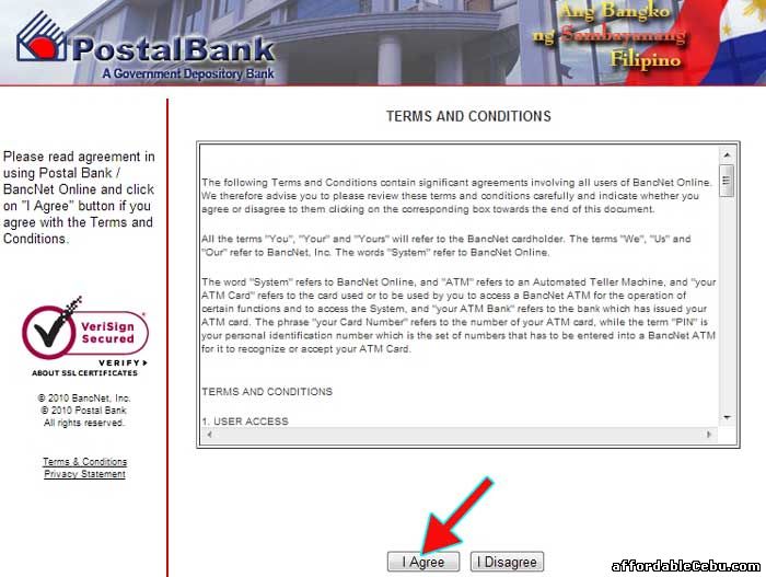 PostalBank Online Terms and Conditions with Bancnet