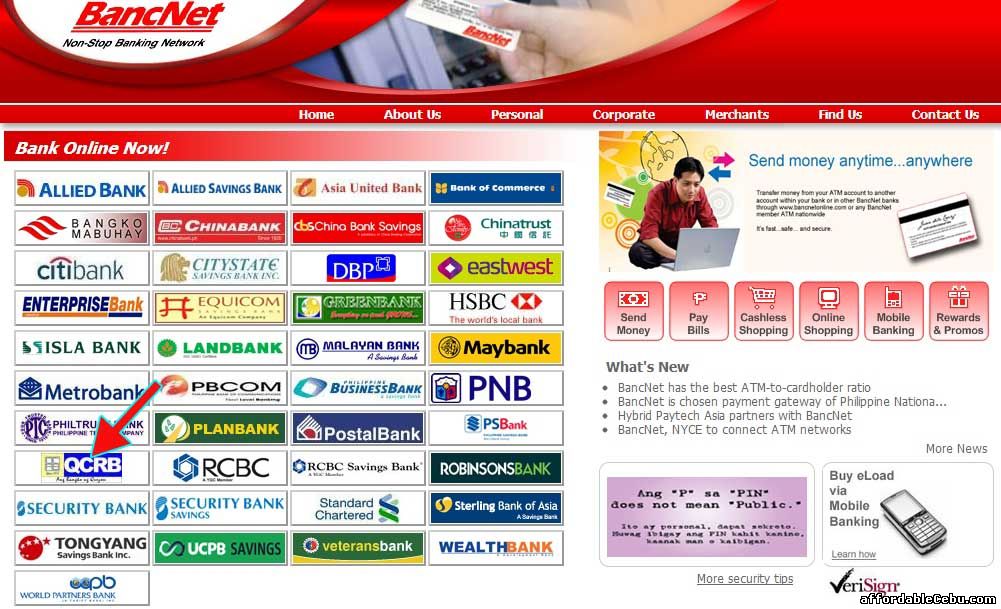 Bancnet website with QCRB Bank