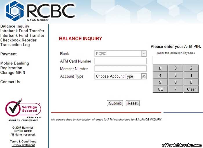 RCBC ATM Balance Inquiry Online