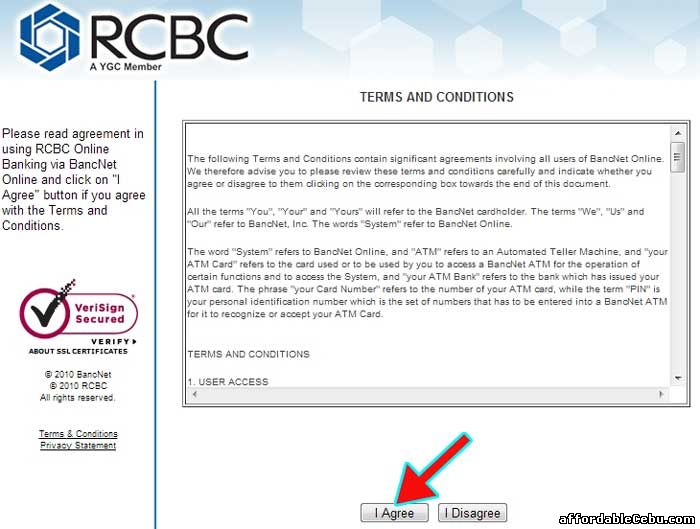 RCBC Bank Online Terms and Conditions with Bancnet