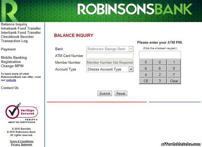 Robinsons Bank ATM Balance Inquiry Online