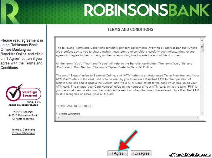 Robinsons Bank Online Banking Terms and Conditions with Bancnet