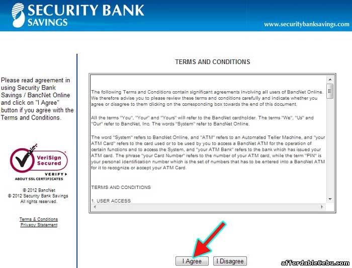 Security Bank Savings Online Banking Terms and Conditions with Bancnet