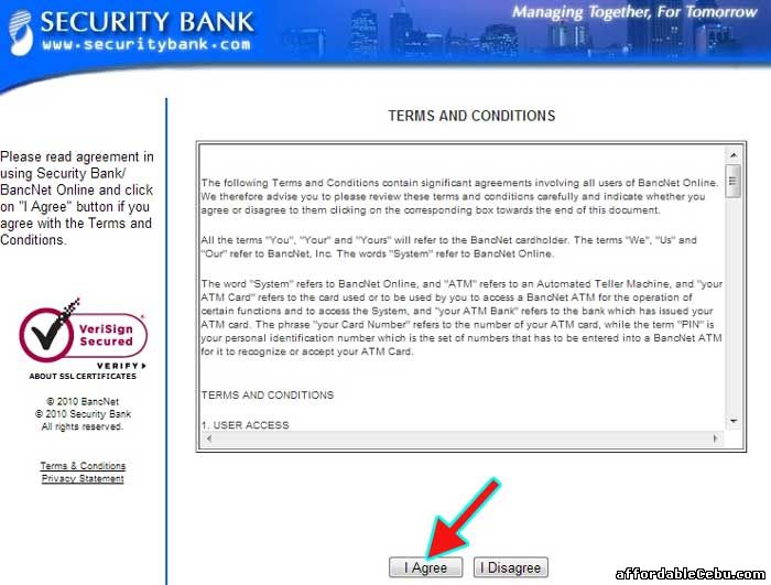 Security Bank Online Banking Terms and Conditions with Bancnet