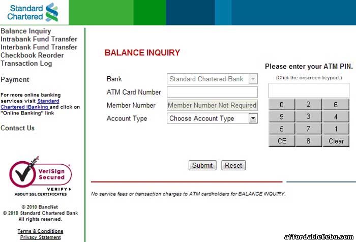 Standard Chartered Bank ATM Balance Inquiry Online