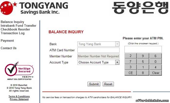 Tongyang Savings Bank ATM Balance Inquiry Online