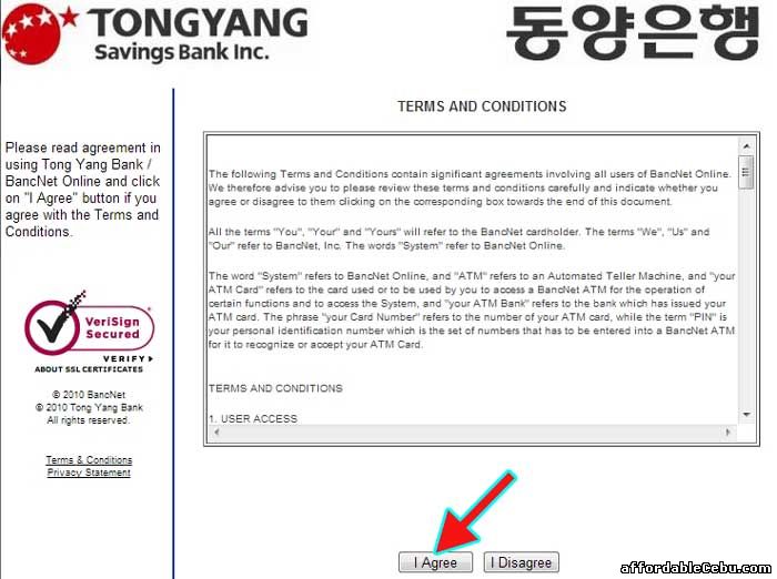 Tongyang Savings Bank Online Banking Terms and Conditions with Bancnet