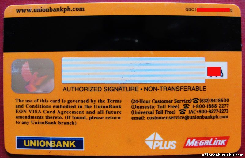 Unionbank EON Card - back view