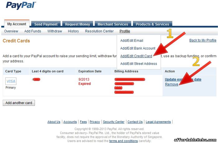 Update expired EON Card Card in Paypal