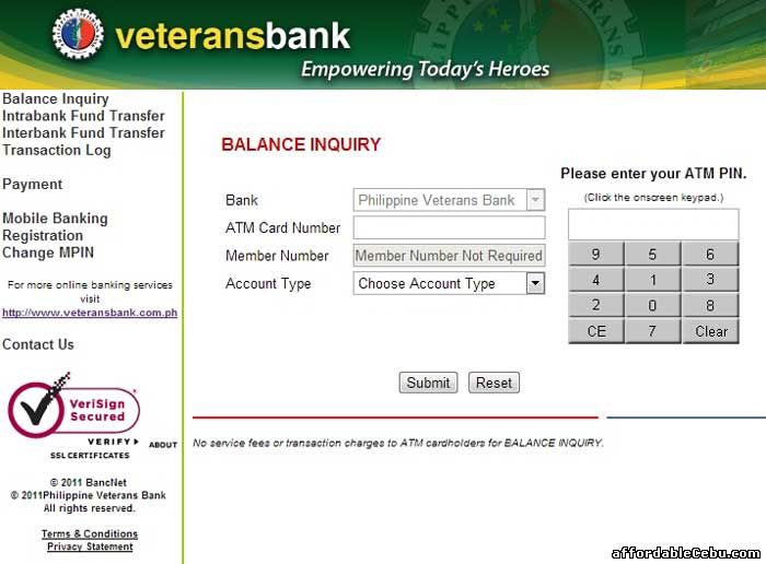 Veterans Bank ATM Balance Inquiry Online