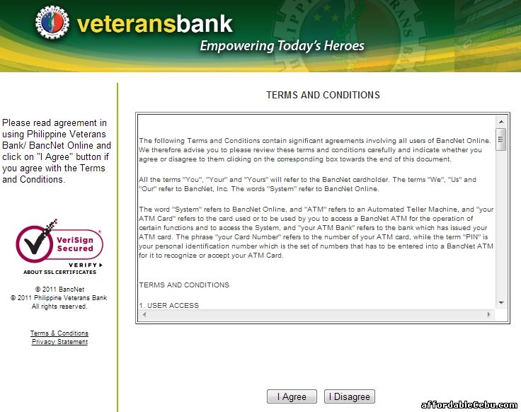Veterans Bank Online Banking Terms and Conditions with Bancnet